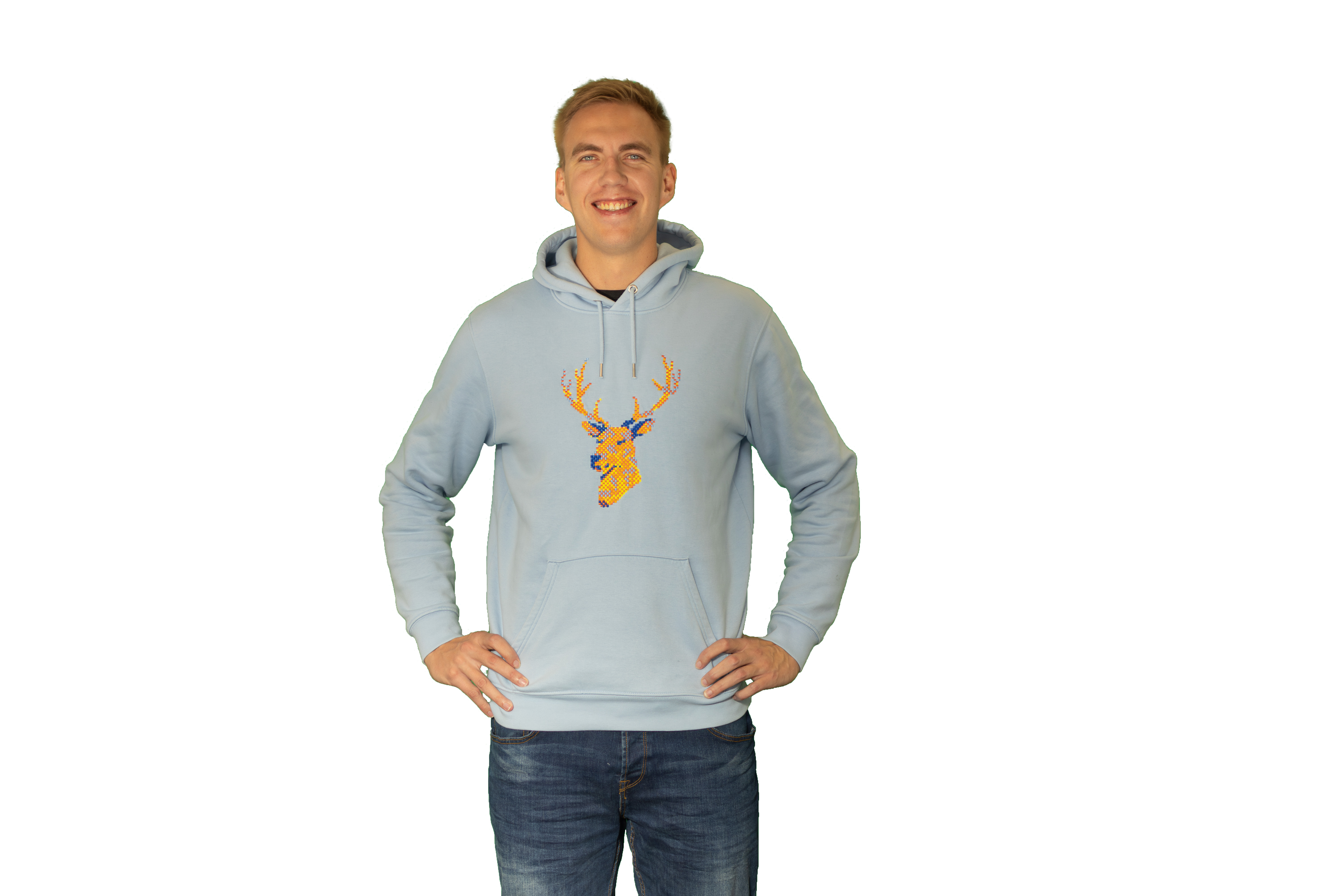 Netzhirsch-Pullover hellblau